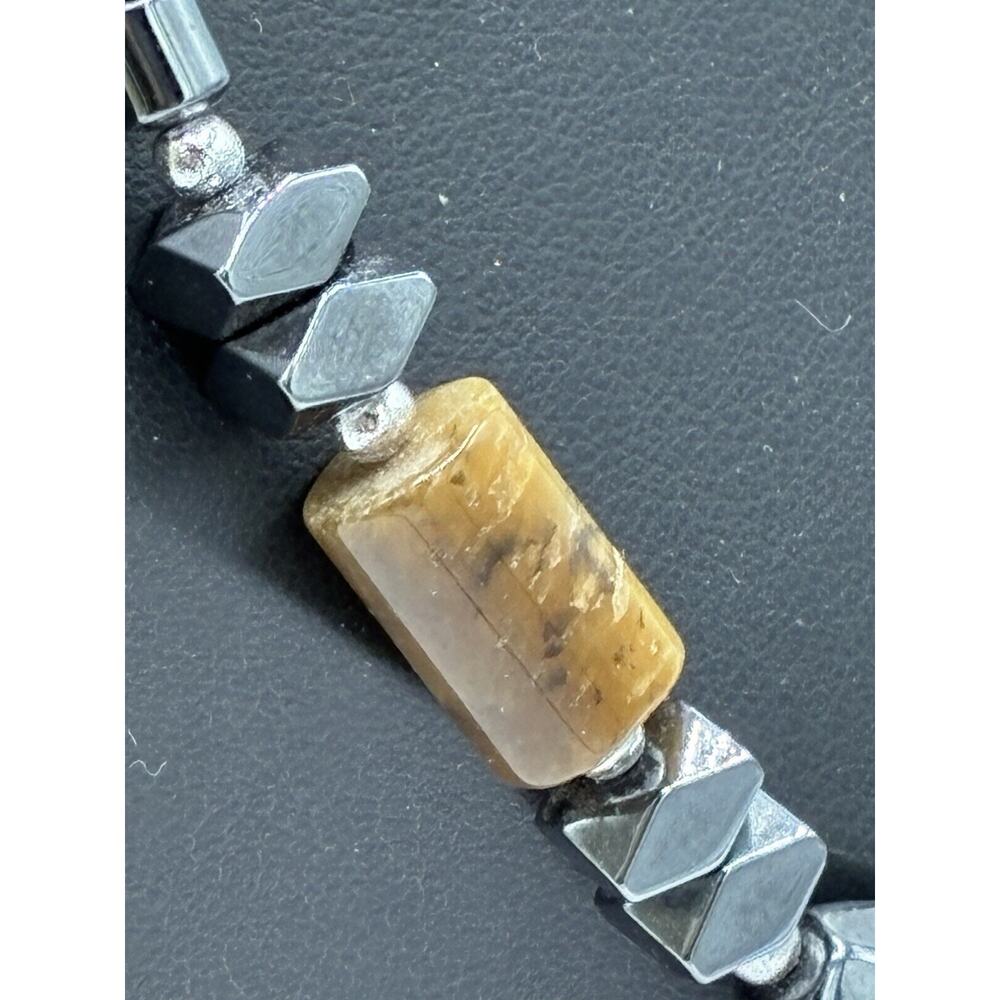 Vintage Hematite Tiger Eye Bead Necklace Barrel Clasp Magnetic Stone 17" - Picture 4 of 6